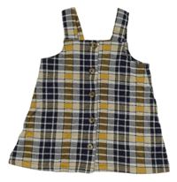 Tmavomodro-smetanovo-žluté kostkované propínací šaty F&F