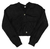 Černý crop chlupatý propínací svetr Shein