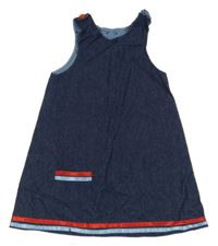 Tmavomodré lehké riflové šaty s červeným pruhem 