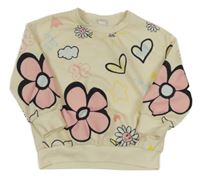 Smetanová květovaná lehká mikina shein