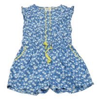 Modrý květovaný plátěný kraťasový overal Mini Boden