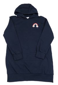 Tmavomodré teplákové šaty s duhou a kapucí 