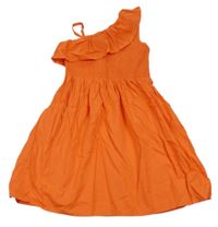 Nové - oranžové šaty s žabičkováním a volánkem Tu