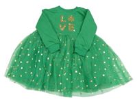 Zelené teplákové šaty s tylovou sukní s nápisem z flitrů Primark