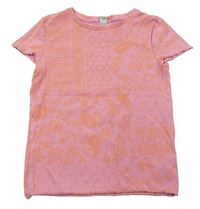 Růžové žebrované vzorované tričko Tu