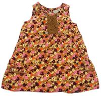 Hnědo-barevné květované manšestrové šaty s krajkou zn. Next