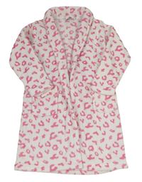 Bílo-růžový plyšový župan s leopardím vzorem zn. Kids