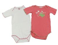 2x Body - bílé + jahodové s motýlkem a nápisem Papagino