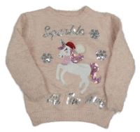 Růžový chlupatý svetr s jednorožcem Primark