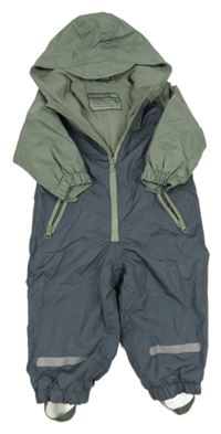 Šedo-zelená šusťáková zimní kombinéza s kapucí Impidimpi