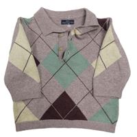 Lila-zeleno-smetanovo-vínový károvaný svetr s límečkem Next