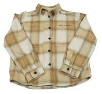 Bílo-smetanovo-okrová kostkovaná košilová bunda s nápisem Zara