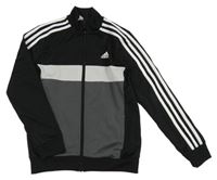 Černo-bílo-šedá propínací sportovní mikina s pruhy Adidas