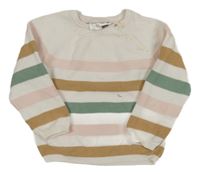 Bílo-béžovo-růžovo-zelený pruhovaný svetr Ergee