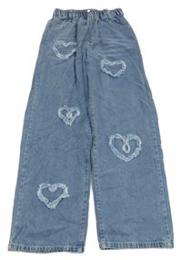 Modré široké rifle se srdíčky 