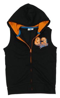 Černo-oranžovo-modrá tepláková vesta s číslem a kapucí zn.topolino