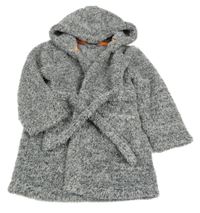 Šedý melírovaný chlupatý župan s kapucí Matalan