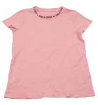 Neonově růžové žebrované tričko s nápisy C&A