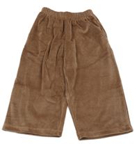 Hnědé žebrované plyšové široké tepláky Next