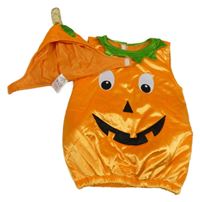 Kostým - 2set - Oranžová sametová vesta + čepice - Dýně 