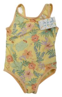 Nové - Žluté květované jednodílné plavky Primark