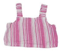 Růžovo-bílý pruhovaný lněný crop top 
