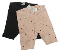 Nové - 2set - 2x elastické kraťasy - antracitové + světlerůžové se srdíčky H&M