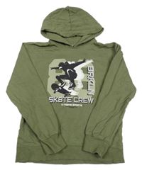 Khaki mikina se skejťákem a kapucí 