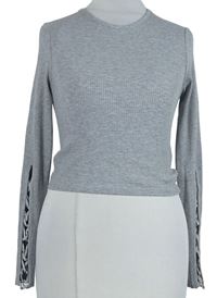 Dámské šedé žebrované crop triko se šněrováním Topshop 