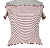 Dámské červeno-bílé proužkované crop tričko s odhaleným rameny Zara 
