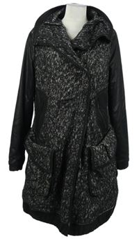 Dámský černo-šedý melírovaný vlněný kabát 