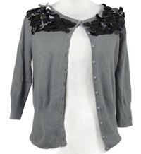 Dámský šedý propínací vlněný svetr s pajetkami Awear