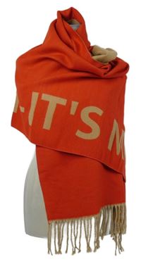 Dámská červeno-béžová šála s nápisem a třásněmi Comma 