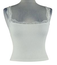 Dámský bílý žebrovaný crop top s krajkou Walleygirl