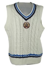 Dámská bílo-tmavomodrá pletená vesta s pruhy Tom Tailor 