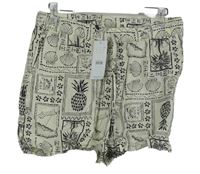 Nové - Dámské smetanovo-černé vzorované plátěné kraťasy George 