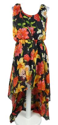 Dámské černo-květované šifonové mullet šaty Parisian