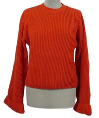 Dámský červený žinylkový žebrovaný svetr s rozšířenými rukávy Zara 