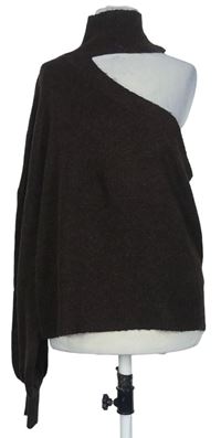 Dámský hnědý crop asymetrický svetr s rolákem Boohoo