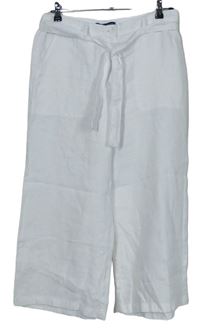 Dámské bílé lněné culottes kalhoty s páskem M&S