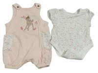 2Set- Světlerůžové laclové tepláky s Bambim + bílé květované body Disneyy