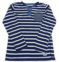 Tmavomodro-bílé pruhované triko s knoflíčky H&M