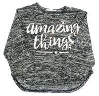 Černo-bílé melírované úpletové triko s nápisem H&M