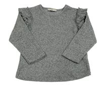 Šedé žebrované úpletové triko s volánkem F&F