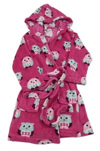 Fuchsiový chlupatý župan se sovičkami a kapucí 