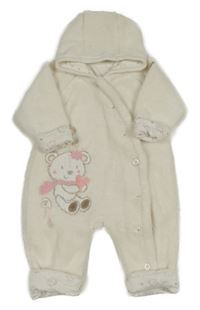 Bílá chlupatá podšitá kombinéza s kočkou a kapucí Topolino