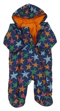 Tmavomodrá šusťáková zimní kobminéza s hvězdami a kapucí M&S