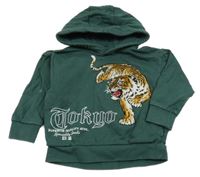 Tmavozelená mikina s tygrem a kapucí Next