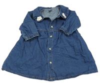 Modré riflové propínací šaty s kytičkami Shein