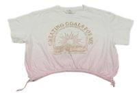 Bílo-růžové crop tričko s potiskem H&M